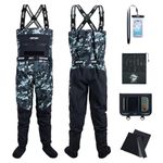 Goture Chest Waders for Men, 5 Layer Waterproof Breathable Fishing Wader with Fleece Hand Warmer Pocket, Detachable Utility Belt, Camo Hunting Waders for Trout Fishing Saltwater Freshwater, 2XL