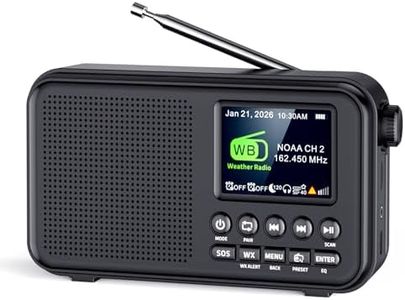 OnLyee Portable Radio FM with Bluetooth, NOAA Weather Alert & 2.4" Color Display for Home, 8W Clear Sound, 3000mAh Rechargeable Battery, Sleep Timer, MicroSD Playback, Headphone Jack, Black