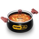 Hawkins Futura 4 Litre Cook n Serve Handi, Hard Anodised Biryani Handi with Glass Lid, Induction Saucepan, Sauce Pan, Black (IACH40G)