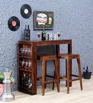 Ramdoot Furniture Wooden Bar Table & Stool Set, 2 Seater Dining Table/Wine Counter with Two Stools, Solid Wood Sheesham, Teak Finish