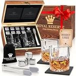 Whiskey Set Gifts for Men - Whiskey Glasses Set of 2 - Stones & Coasters - Birthday Gifts for Men Husband Friend Dad Boyfriend Brother Boss Father in Law - Whiskey Glass Set Bourbon Glass