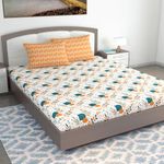 Divine Casa Cotton Blend Sage Fusion Pattern Bedsheet for Double Bed with 2 Pieces Pillow Cover for Bed Room, Cream Blush