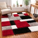 Carpets for Living Room Handwoven 3D Curved Pattern Shaggy Super Soft Fluffy and Anti Skid Rugs, Size 3X5 Feet Rectangular Colour,Red Black