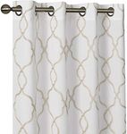 GoodGram 2 Pack Embroidered Semi Sheer Geometric Quatrefoil Grommet Top Window Curtains with Satin Backing for Privacy - Assorted Colors & Sizes (Linen, 95 in. Long)