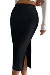 ZOYEESHINE Womens Side Slit Casual Rib Knit Pencil Skirts High Waist Pleated Stretchy Bodycon Midi Skirt(Small,Off-Black)