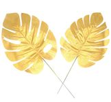 D-Seven Gold Palm Leaves with Stem Artificial Tropical Leaves 24PCS Palm Leaves in 2 Different Sizes for Jungle Party Birthday Home Hotel Decorations