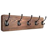 SAYONEYES Rustic Coat Rack Wall Mount, 16” Hole to Hole Solid Pine Brown Wood Wall Rack, Coat Hanger Wall Mounted with 5 Heavy Duty Hooks for Hanging Coat, Towels, Hat, Jacket - 1 Pack