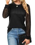 Blooming Jelly Women's Waffle Knit Tops Dressy Business Casual Blouses Black Lace Long Sleeve Work Shirts 2024 Cute Fall Clothes (Small,Black)
