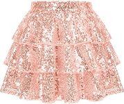 Fairy Dolls Girls Sequin Ruffle Knee Length Skirt (8-9 Years, Golden)