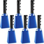 6 Pack Blue Cow Bell Noise Makers with Handles, Cowbell Cheering Bell for Sporting Events, Football Games, Large Solid School, Musical Instrument Cow Bell Alarm Cheers for Farm Games, 3 x 2 x 9 Inch