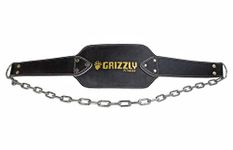 Grizzly Fitness Premium Leather Dip, Pull Up and Chin Up Belt for Weight Lifting, Weight Training and Body Building by Men and Women | Solid Steel 36" Chain with D-Ring | One-Size, Small