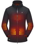 DEWBU Soft Shell Heated Jacket for Women with 12V Battery Pack and Detachable Hood Outdoor Electric Heating Coat, Black, S