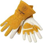 John Tillman Medium 14"" Gold and Pearl Top Grain Split Back Cowhide Fleece Lined MIG Welders Gloves with 4"" Cuff and Kevlar Thread Locking Stitch (Carded)" (50 M)