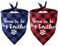 JPB 2 Pack Sooner to be Big Brother Dog Bandana,Pet Baby Announcement Plaid Scarf Gender Reveal Accessories