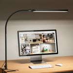 SKYLEO Desk Lamp - 85cm Desk Light - Flexible Gooseneck - 5 Color Modes X 11 Brightness Levels - 1300LM - Timmer & Memory Function - 12W Clip on Light - Black