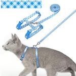 azuza Cat Harness and Leash Set for Safe Walking and Travel, Escape Proof Cat Harness, Lightweight Soft and Comfortable, Adjustable Kitten Harness for Small Medium Large Cats, Blue Plaid