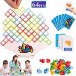 64 Pcs tetra tower balance game for Kids, Adults & Family,Balance Stacking Toys Perfect for Family Games, Parties and Travel