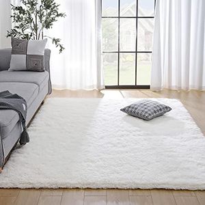 Kelarea Super Soft Shaggy Rug Fluffy Bedroom Carpets, Modern Indoor Fuzzy Plush Area Rugs for Living Room Dorm Home Decorative Kids Girls Children's Floor Rugs, 5x8 Feet Cream White