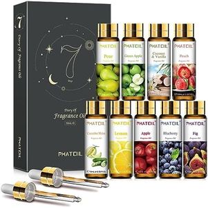 PHATOIL 9PCS Fruit Fragrance Oil Set for Soap Making Diffusers, 10ml/0.33fl.oz Cucumber Melon, Coconut & Vanilla, Peach, Pear, Green Apple, Blueberry, Apple, Fig, Lemon Fragrance Oil Essential Oils