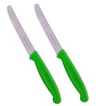 KOHE Stainless Steel Utility Kitchen Knife(Wide Serrated, Pack of 2) for Slicing Fruits & Vegetable (Utility Knife 1141.3 Green)