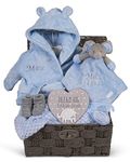 Personalised Baby Gift Basket for Boys Blue Large Gift Baby Hamper Boy Newborn Embroidered Elephant Comforter Baby Shower Special Unique New Baby Boy Soft Cute