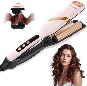 FTJKGH Hair Waver Hair Crimpers for Women - Hair Curler for Women and Girls Mermaid Wave Curling Iron Professional Crimping with 5 Heat Setting Anti-Scald Hair Care for Wide Deep Waves (Pink)