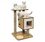 CatIt Vesper Walnut V-Base Modern Cat Tree - Wooden Aesthetic Cat Furniture - Arbre a Chat Bois