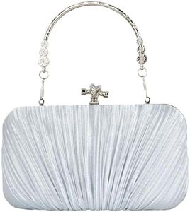 DA BODAN Fashion Womens Jane Satin Pleated Clutch Evening Bag Crossbody Bag Purse with Chain for Bridal Wedding Party Prom, Silk Silver, 7.8*2*4.5 inch