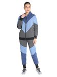 CHKOKKO Women Winter Hooded Zipper Full Sleeves Track Suit Blue Sky Dgrey L