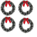 EPARTY-Pack of 4 pcs Christmas Wreath for Front Door with Red Bow 18 cm Winter Decoration Wall Decor Hanging Wreaths Kitchen Decorations Artificial Home Decor Holiday Indoor Window