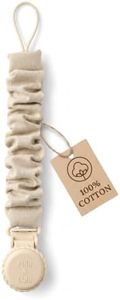 Muslin Cotton - Metal-Free Pacifier Clips, Lightweight and Secure Pacifier Holder for Babies (Beige Toile) - Mila & Lulu