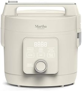 Martha Stewart Rice Cooker, 4 Cup (Uncooked) / 8 Cup (Cooked), Ceramic Non-Stick Removable Pot, Keep Warm, Measure Markings, Steam Basket, Brown & Sushi Rice, Quick Cook, Quinoa, Grains, Oats, Linen White