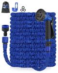 Zenmos Expandable Garden Hose Pipe - 100FT Flexible Expanding Magic Hose with 3/4", 1/2" Fittings, Anti-Leakage - Flexible Expanding Hose with 8 Function Spray Gun for Spring/Summer (Blue, 100FT)