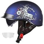 Motorcycle Half Helmet Half Helmet Motorcycle Men Women Adults DOT Approved Retro Half Shell Motorbike Helmets with Additional Clear Visor and Ear Pads for Scooter Moped Cruiser Motorcycle