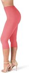 SATINA High Waisted Leggings for Women | Capri | 1 Inch Waistband (One Size, Coral)