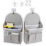 Tneene 2 Pack Wall Hanging Storage Bags, Hanging Pocket Linen Cotton Wall Basket with 4pcs Sticking Hook, Over Door Hanging Closet Organizer Box Containers for Bedroom Bathroom Dormitory (2Pcs Grey)