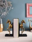 BWO Decorative Gold Buzzy Galloping Horse Bookend Set of 2 | Unique Heavy Metal Bookends for Office Decor,Kitchen,Living Room,Home.10 Inches Height (Gold) (Gold)