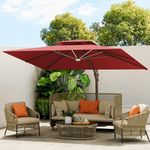 MEVBC 10 X 13 FT Cantilever Outdoor Patio Umbrella Rectangular Umbrellas with Led Lights Large Heavy Duty 360° Rotation Double Top Offset Umbrella for Outside Deck Backyard Garden Pool, Red