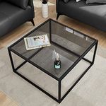 SAYGOER Glass Coffee Table, Small Modern Coffee Table Square Simple Center Tables for Living Room 68 x 68 x 40cm, Gray Black