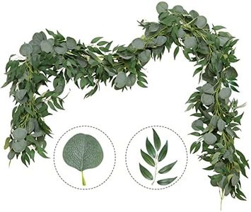 Greentime 2 Pack Greenery Garland 6.5 Feet Artificial Eucalyptus Garland with Willow Leaves for Wedding Table Runner Bridal Baby Shower Decor