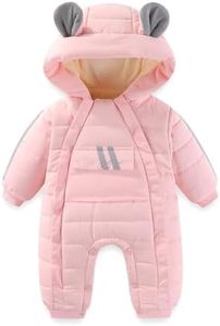 JiAmy Baby Snowsuit Baby Bear Hooded Winter Outfit Double Girl Boy Zipper Winter Clothes Romper Pink 6-9 Months