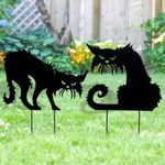 YoleShy Halloween Black Cat Yard Signs with Stakes, Set of 2 Metal Scary Angry Cat Halloween Decor Yard Stake Black Cat Silhouette for Outdoor Lawn Garden Yard Halloween Decoration