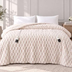 VENTIMI King Size Heated Blanket, Faux Fur Electric Blanket, 90x100, Pink