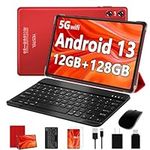 2023 Newest Android 13 Tablet YESTEL 10 inch Tablet with 12GB RAM+128GB ROM,1TB Expand,2.0GHz Octa-Core Processor, IPS HD Display,Support 5G WiFi,GPS,Bluetooth 5.0 with Keyboard,Mouse - Red