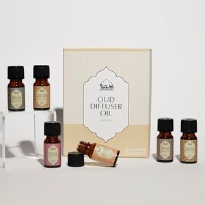 Dukhni Oud Essential Oil Diffuser Blend | 6 x 10ml Arabic Oil Gift Set for diffuser & humidifier | 100% Pure Halal Oils | Relax with home aromatherapy, massage & candle making