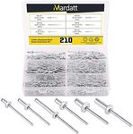 Mardatt 210Pcs Aluminum Blind Rivets Open End Pop Rivets Assortment Kit Domed Head Pull Rivets Decoration Fastener Long Rivets for Sheet Metal, Industry