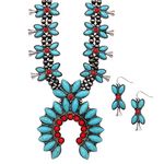 Rosemarie & Jubalee Women's Western Chic Statement Howlite Squash Blossom Necklace Earrings Set, 24"+3" Extension, Metal Stone, dyed howlite