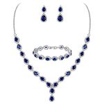 BriLove Women's Wedding Bridal Teardrop CZ Infinity Figure 8 Y-Necklace Tennis Bracelet Dangle Earrings Set Sapphire Color Silver-Tone