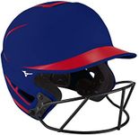 Mizuno F6 Adult Fastpitch Softball Batting Helmet with Mask, RED-NAVY, Small/Medium