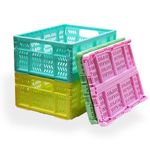 KINGSUSLAY 4 Pack Plastic Storage Crates, 20L Home&Office Storage Box, Foldable Storage Basket Bins for Foods,Fruits, Vegetables, Snacks, Toys, Christmas gifts,Pantry Crates Basket (Mix Colors)